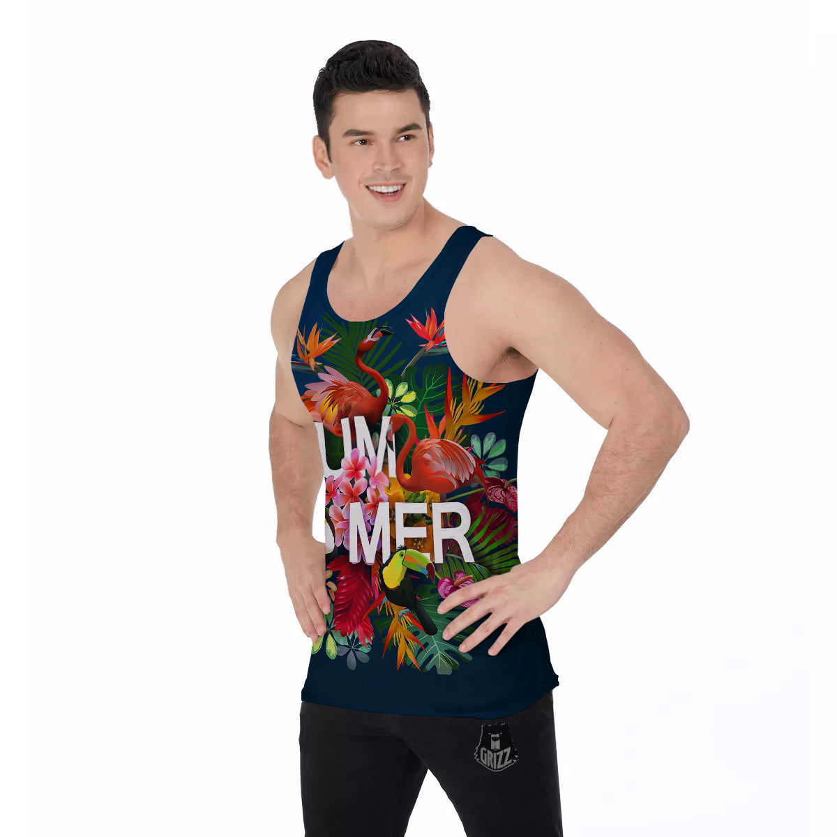 Summer Tropical Birds And Flowers For Travel Print Men's Tank Top-grizzshop