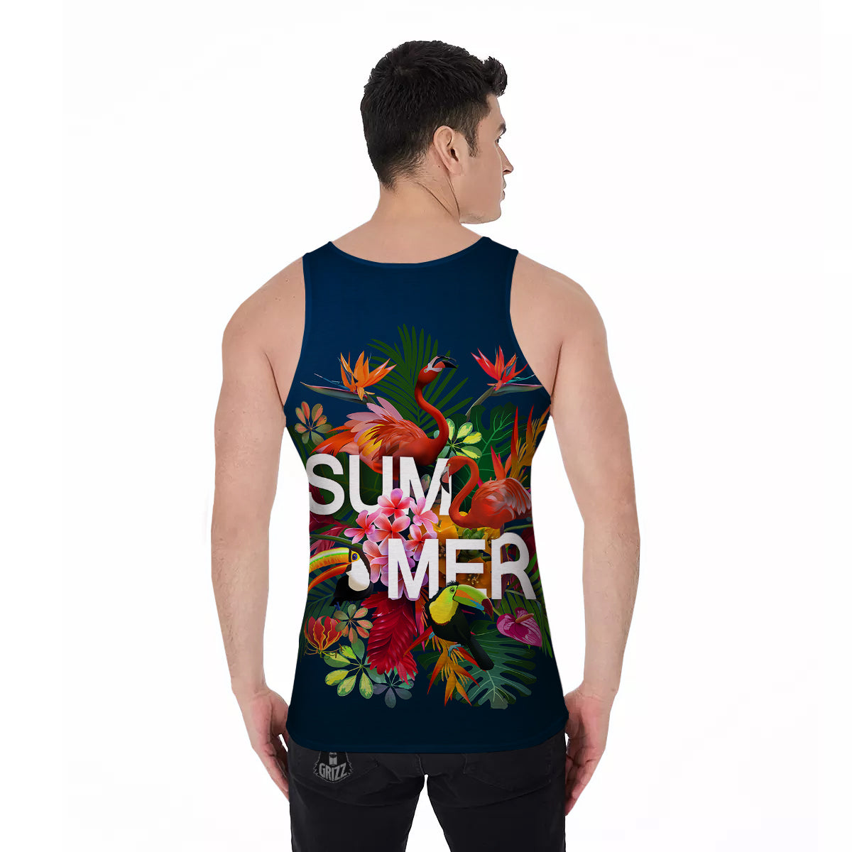 Summer Tropical Birds And Flowers For Travel Print Men's Tank Top-grizzshop