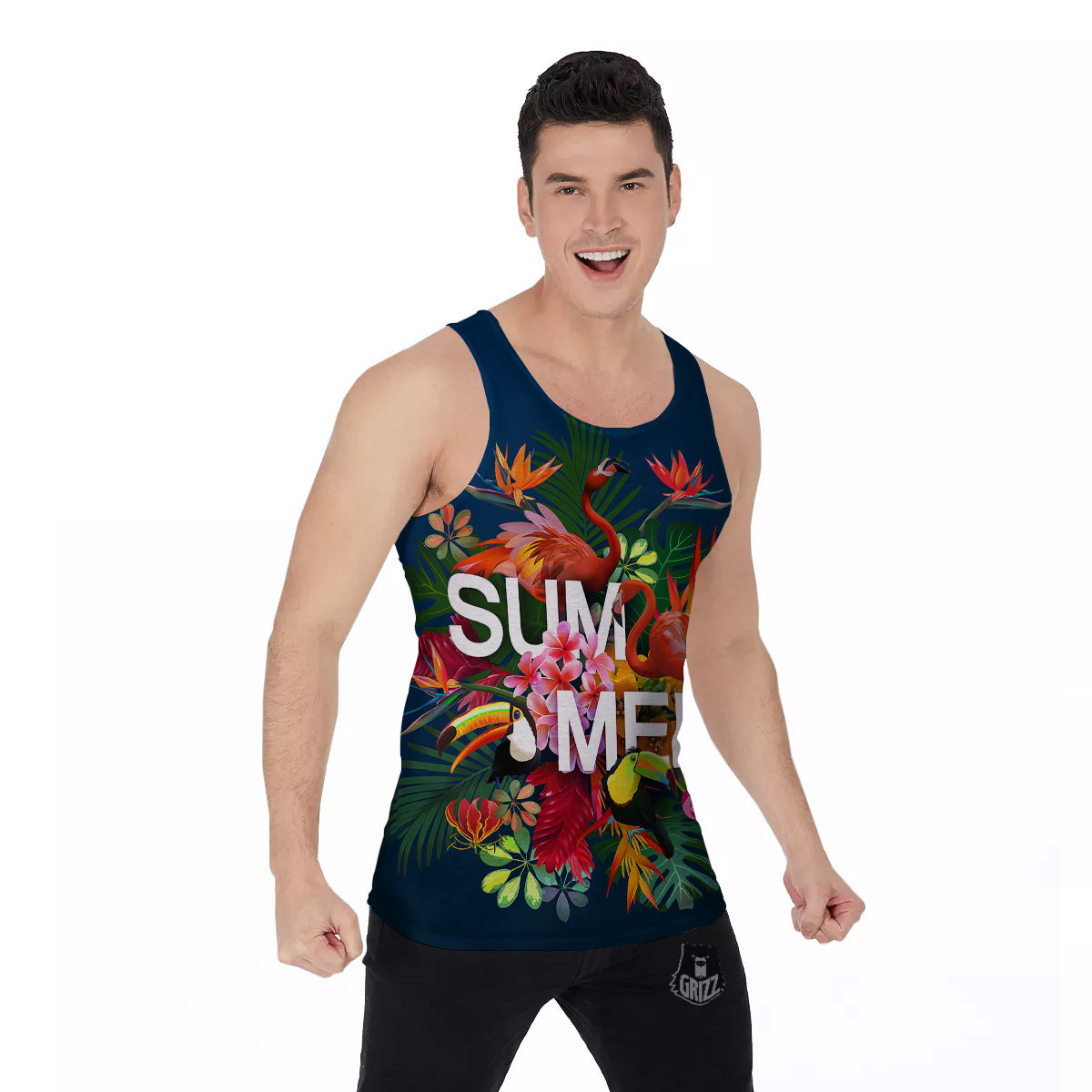 Summer Tropical Birds And Flowers For Travel Print Men's Tank Top-grizzshop