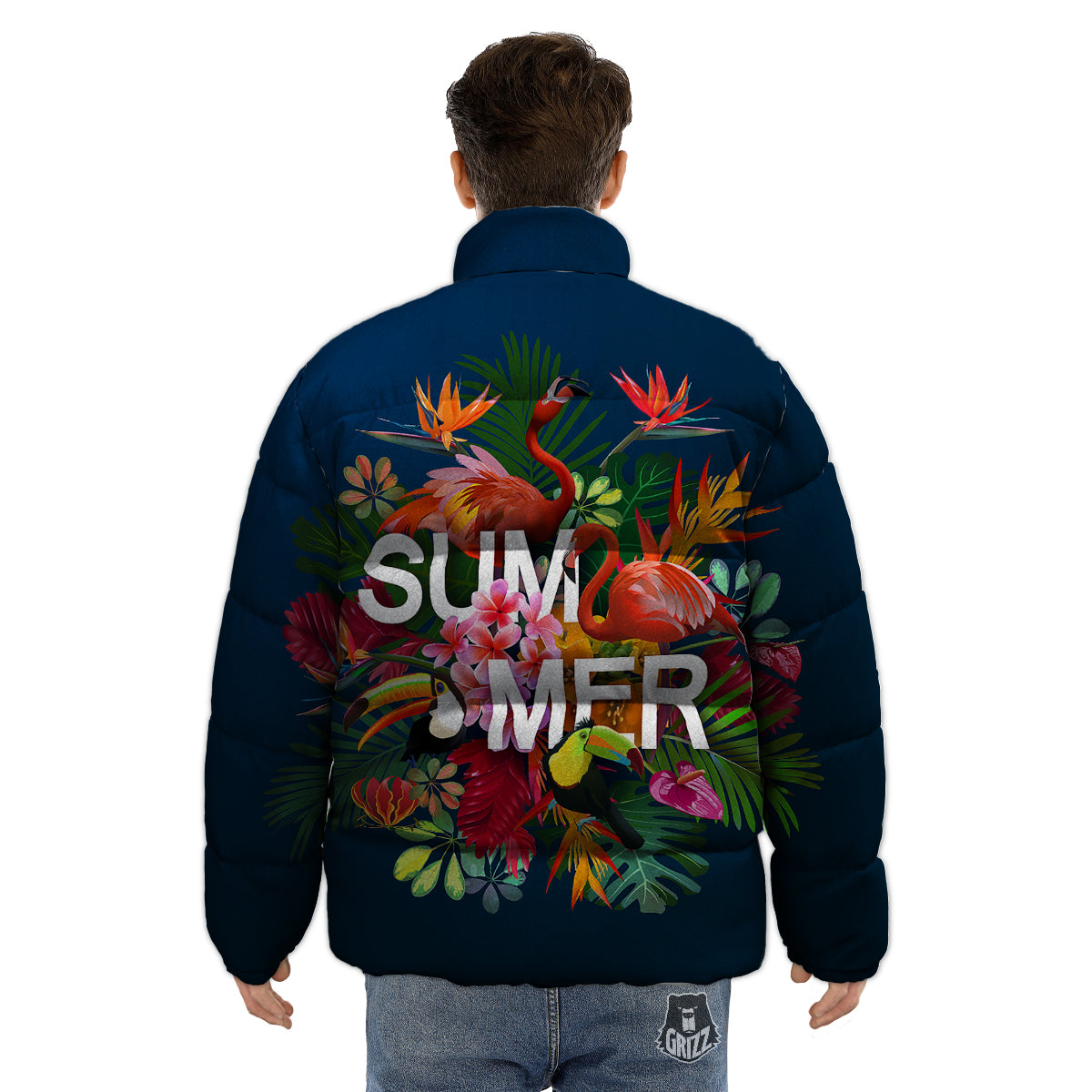 Summer Tropical Birds And Flowers For Travel Print Puffer Jacket-grizzshop