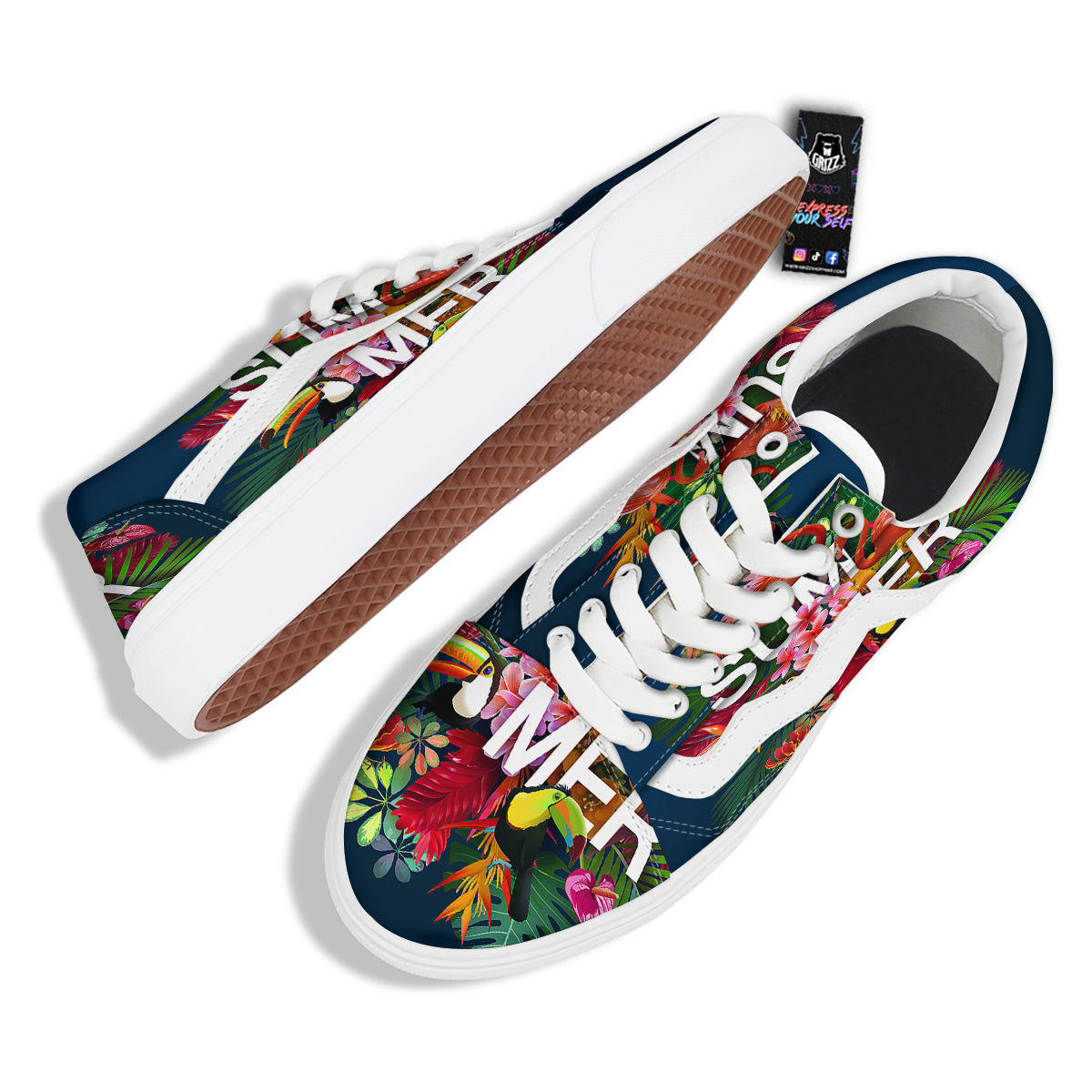 Summer Tropical Birds And Flowers For Travel Print Skate Shoes-grizzshop