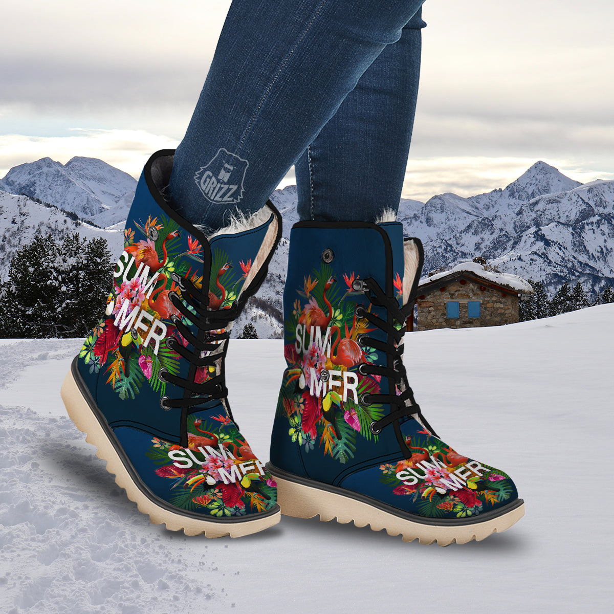 Summer Tropical Birds And Flowers For Travel Print Snow Boots-grizzshop