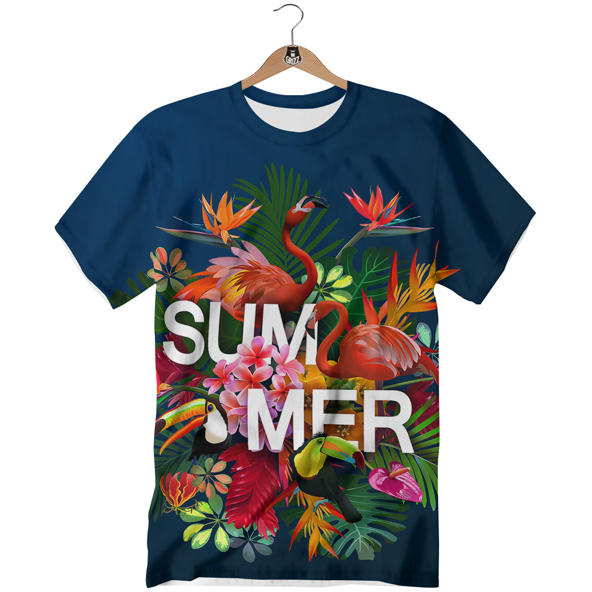 Summer Tropical Birds And Flowers For Travel Print T-Shirt-grizzshop