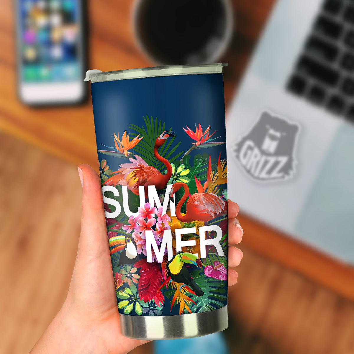 Summer Tropical Birds And Flowers For Travel Print Tumbler-grizzshop