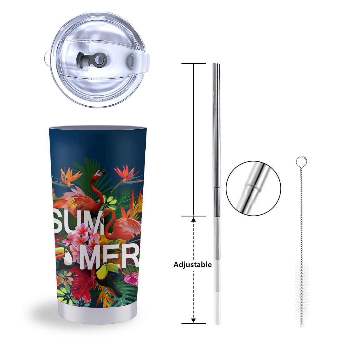 Summer Tropical Birds And Flowers For Travel Print Tumbler-grizzshop