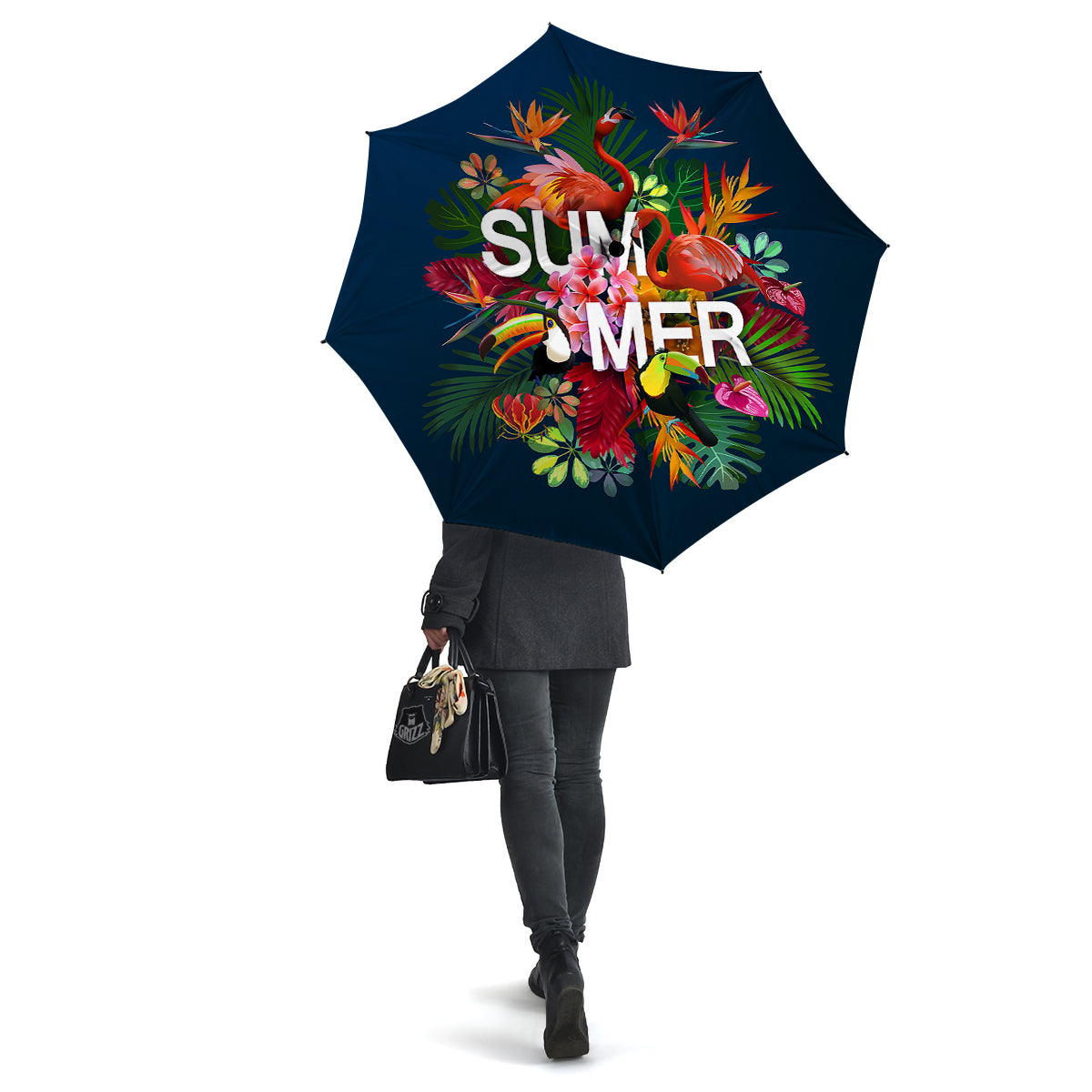Summer Tropical Birds And Flowers For Travel Print Umbrella-grizzshop