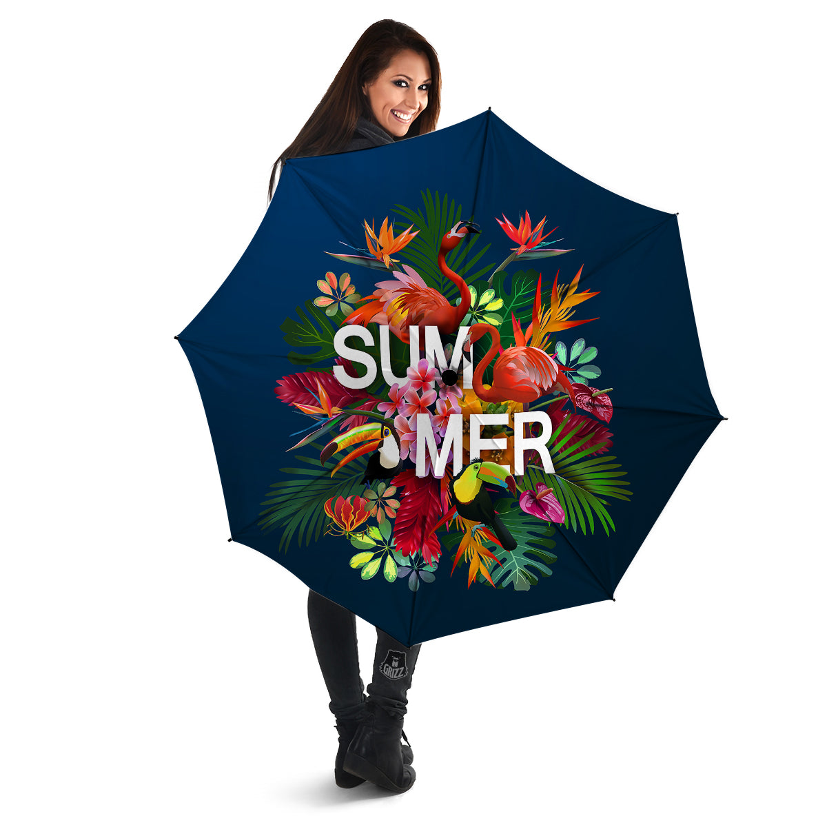 Summer Tropical Birds And Flowers For Travel Print Umbrella-grizzshop