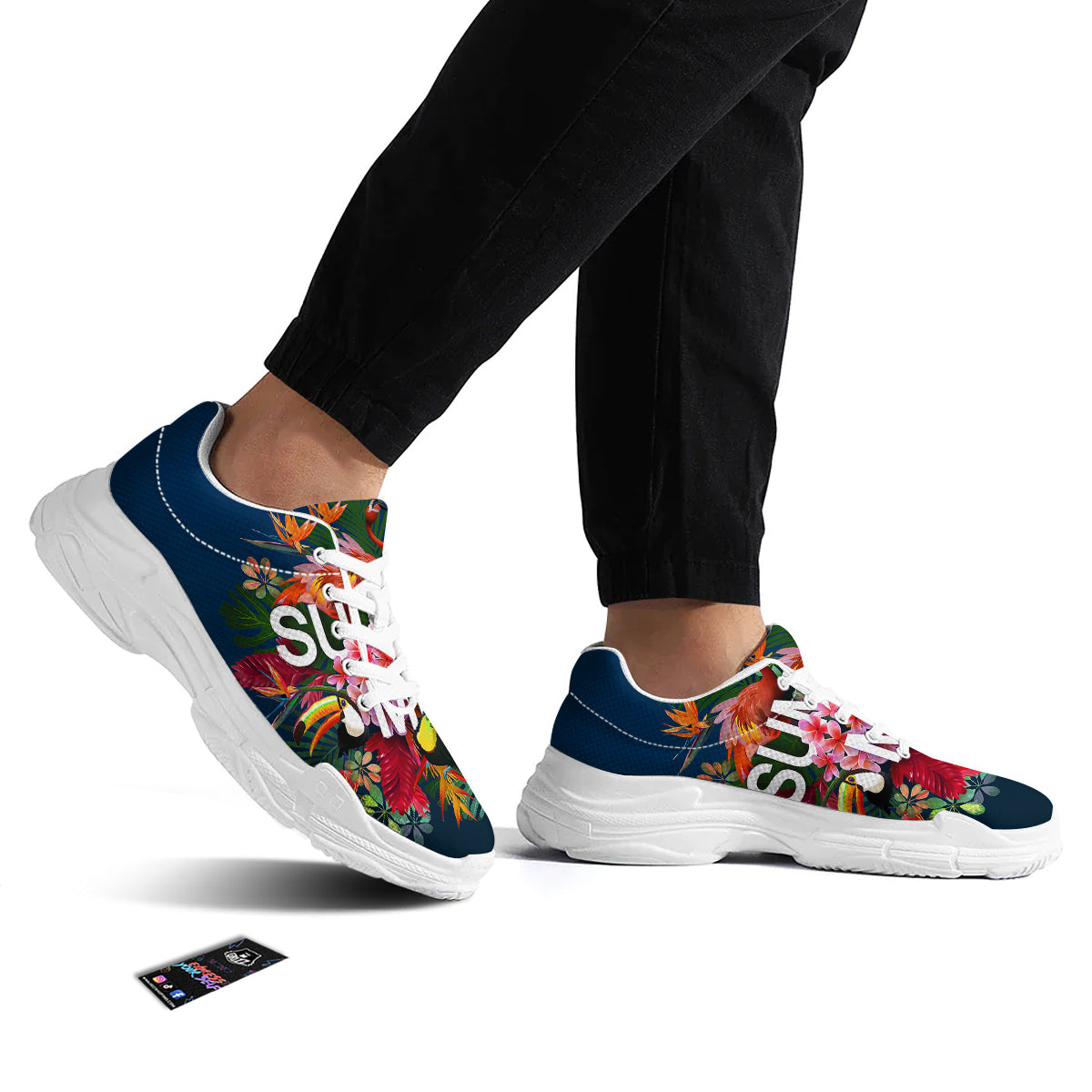 Summer Tropical Birds And Flowers For Travel Print White Chunky Shoes-grizzshop