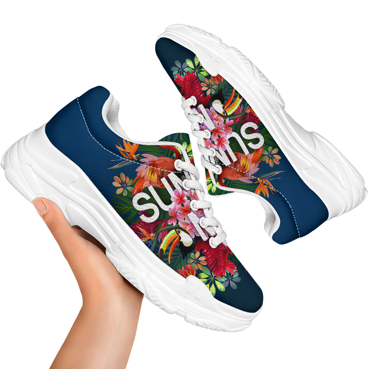 Summer Tropical Birds And Flowers For Travel Print White Chunky Shoes-grizzshop