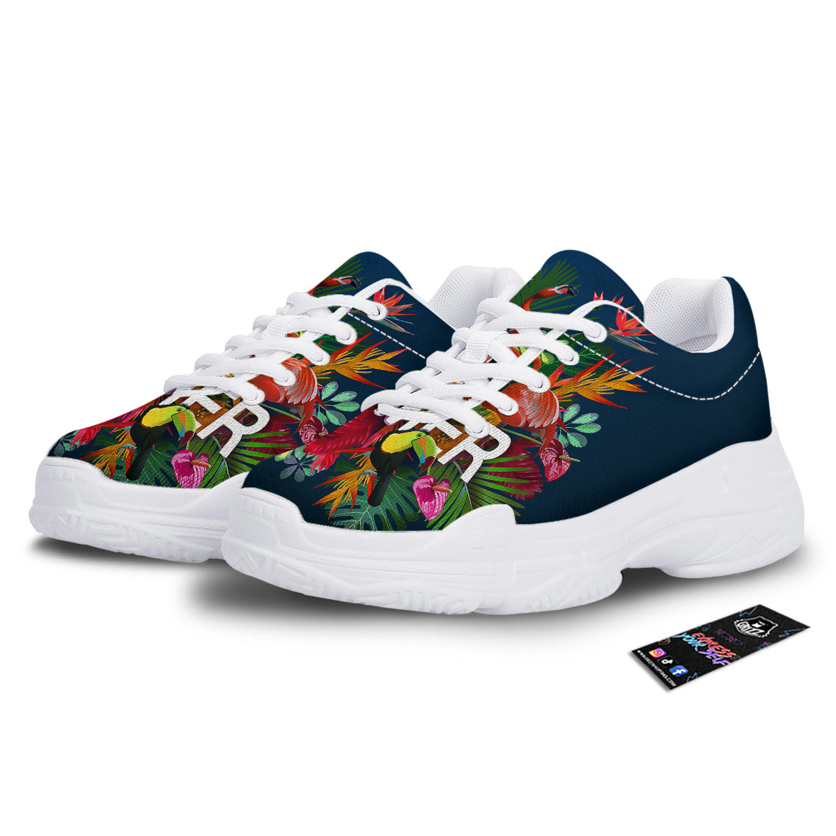 Summer Tropical Birds And Flowers For Travel Print White Chunky Shoes-grizzshop