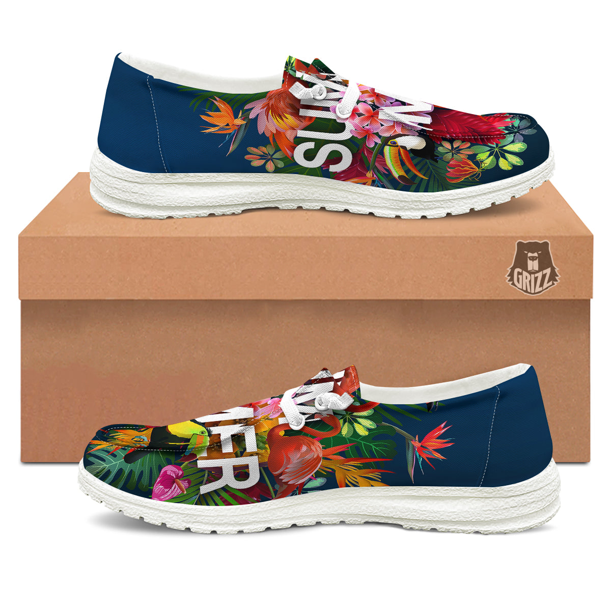 Summer Tropical Birds And Flowers For Travel Print White Loafers-grizzshop