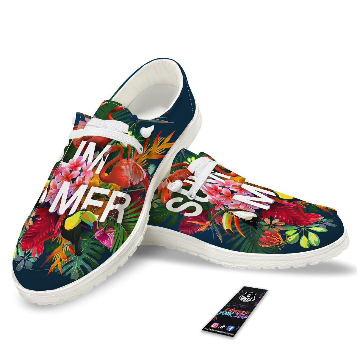 Summer Tropical Birds And Flowers For Travel Print White Loafers-grizzshop