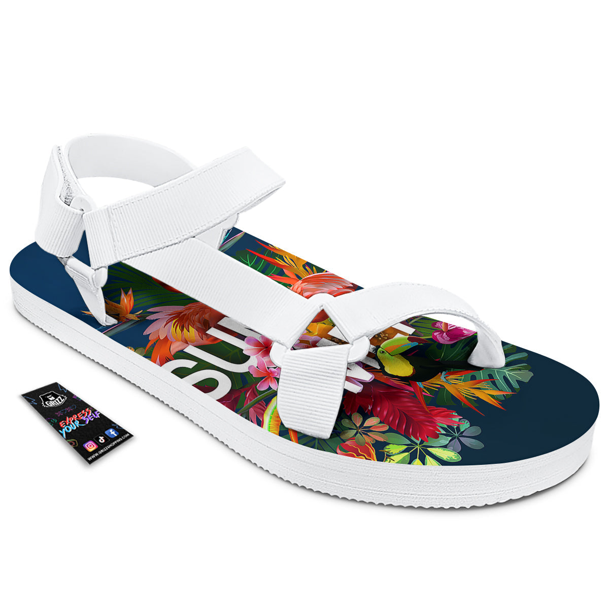 Summer Tropical Birds And Flowers For Travel Print White Open Toe Sandals-grizzshop