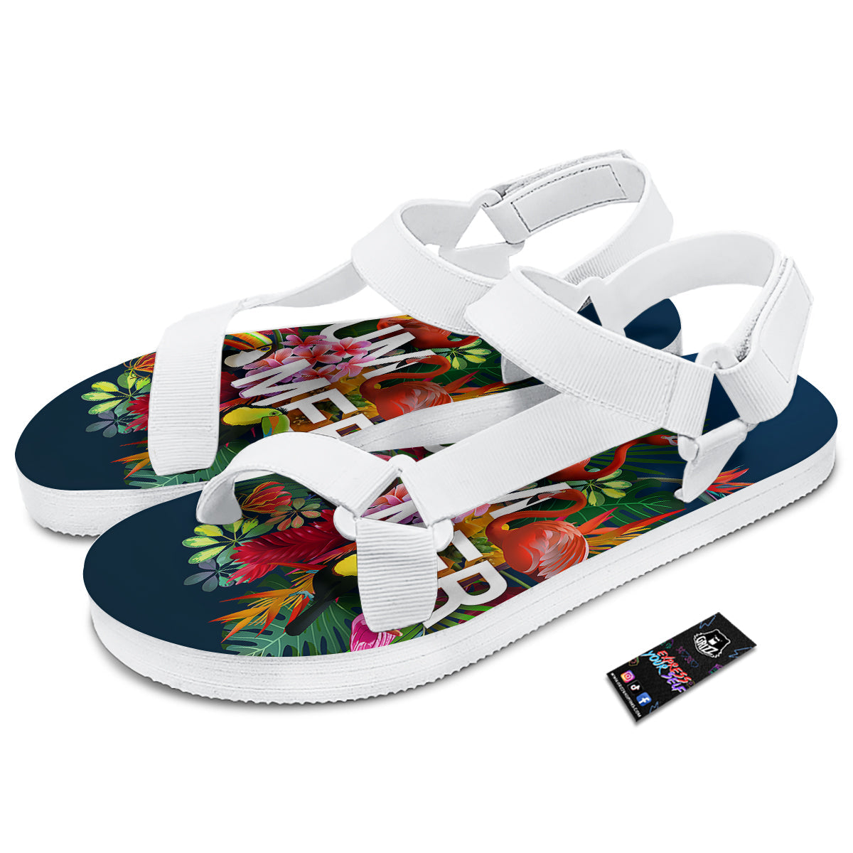 Summer Tropical Birds And Flowers For Travel Print White Open Toe Sandals-grizzshop
