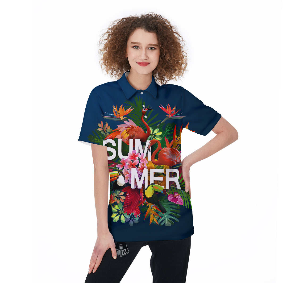 Summer Tropical Birds And Flowers For Travel Print Women's Golf Shirts-grizzshop