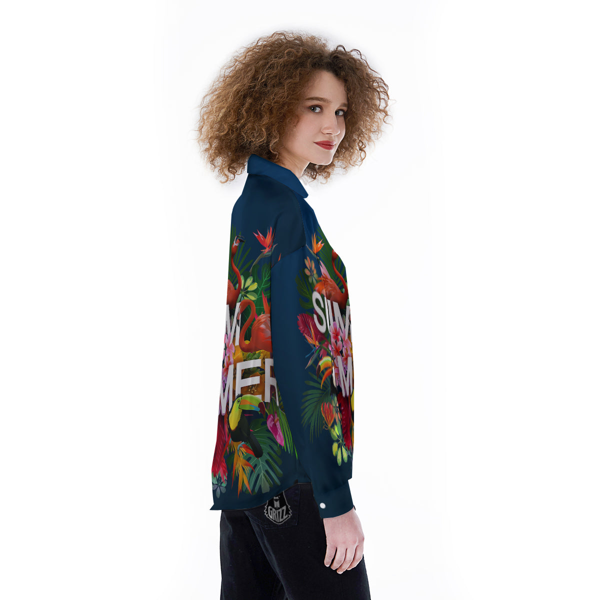 Summer Tropical Birds And Flowers For Travel Print Women's Long Sleeve Shirts-grizzshop