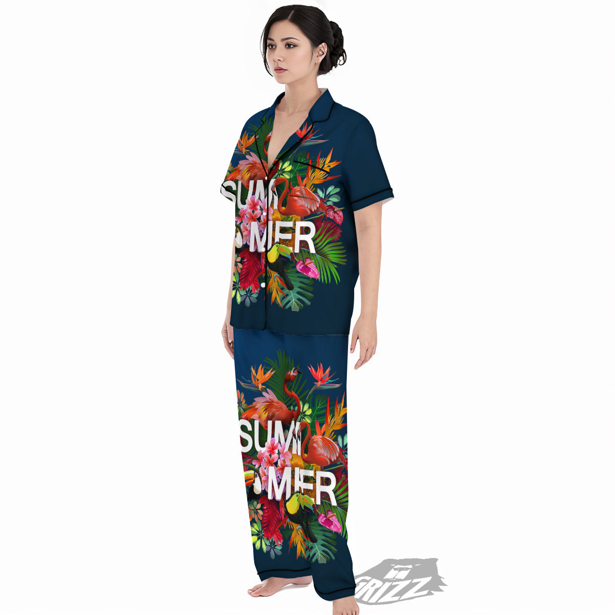 Summer Tropical Birds And Flowers For Travel Print Women's Pajamas Set-grizzshop