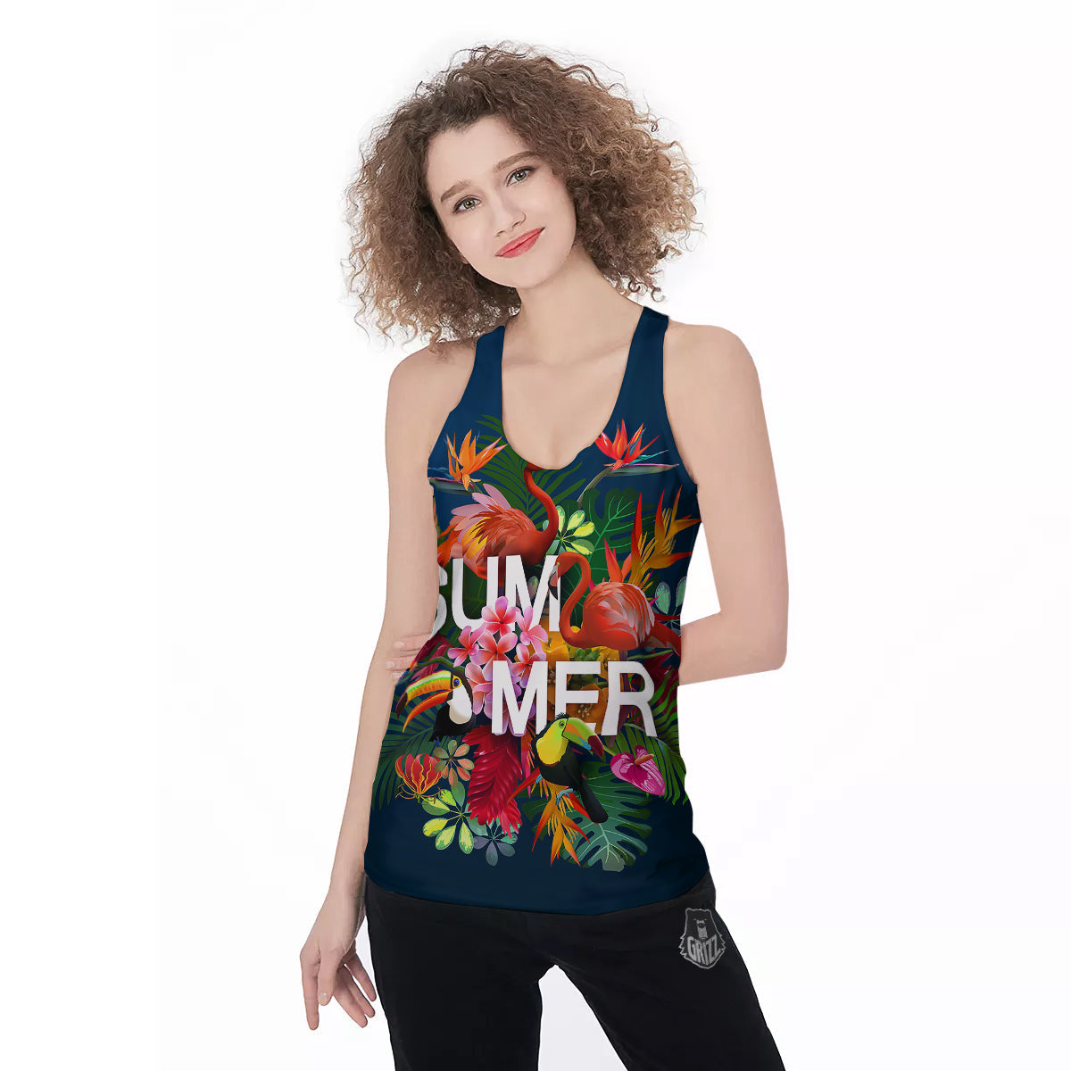 Summer Tropical Birds And Flowers For Travel Print Women's Racerback Tank Top-grizzshop