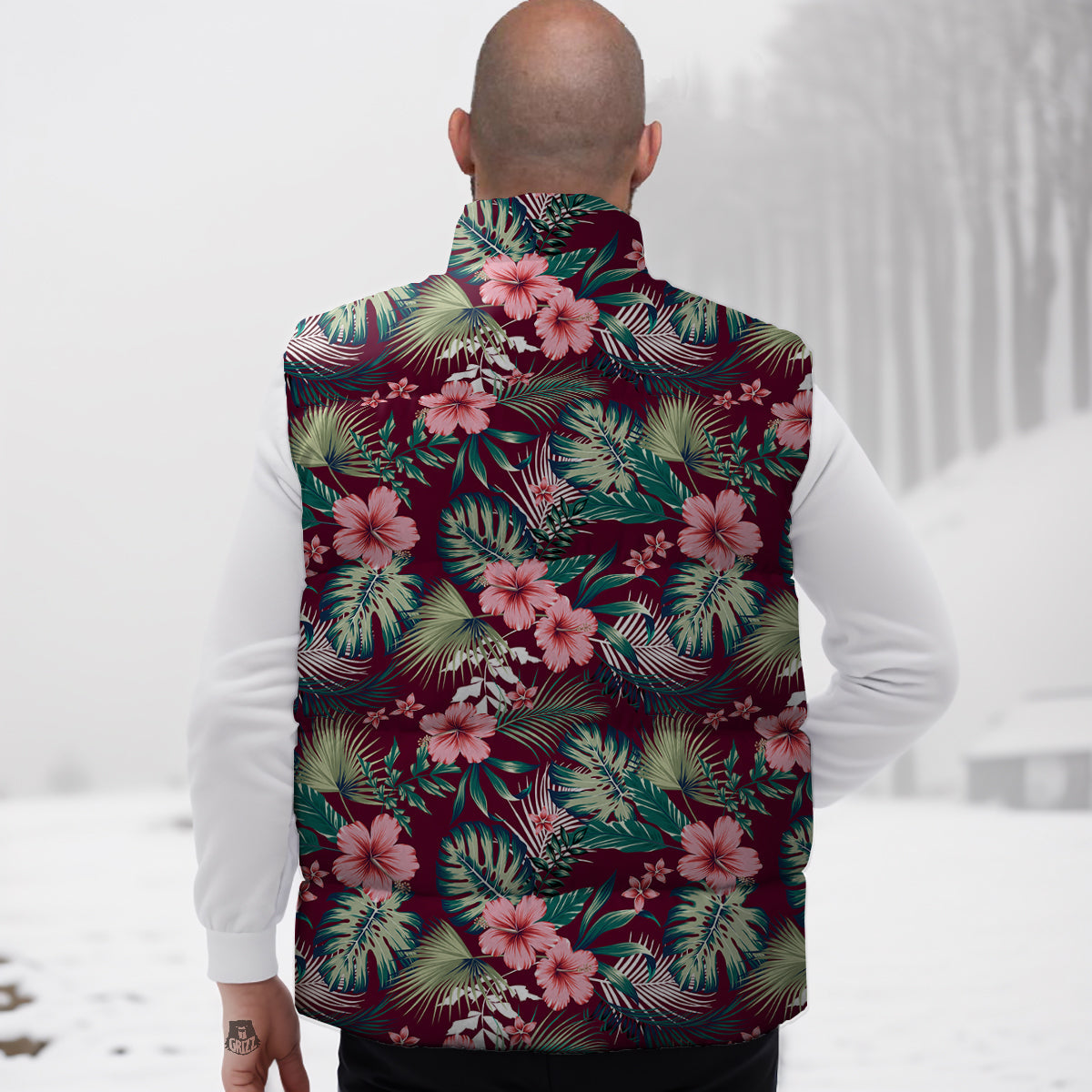 Summer Tropical Print Pattern Down Vest-grizzshop