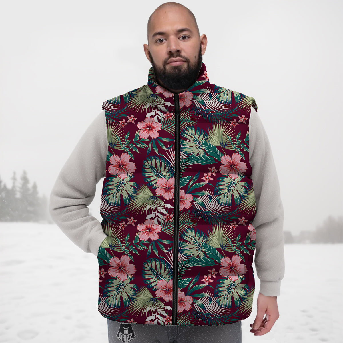 Summer Tropical Print Pattern Down Vest-grizzshop