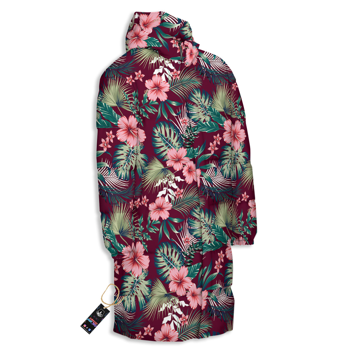 Summer Tropical Print Pattern Long Down Jacket-grizzshop