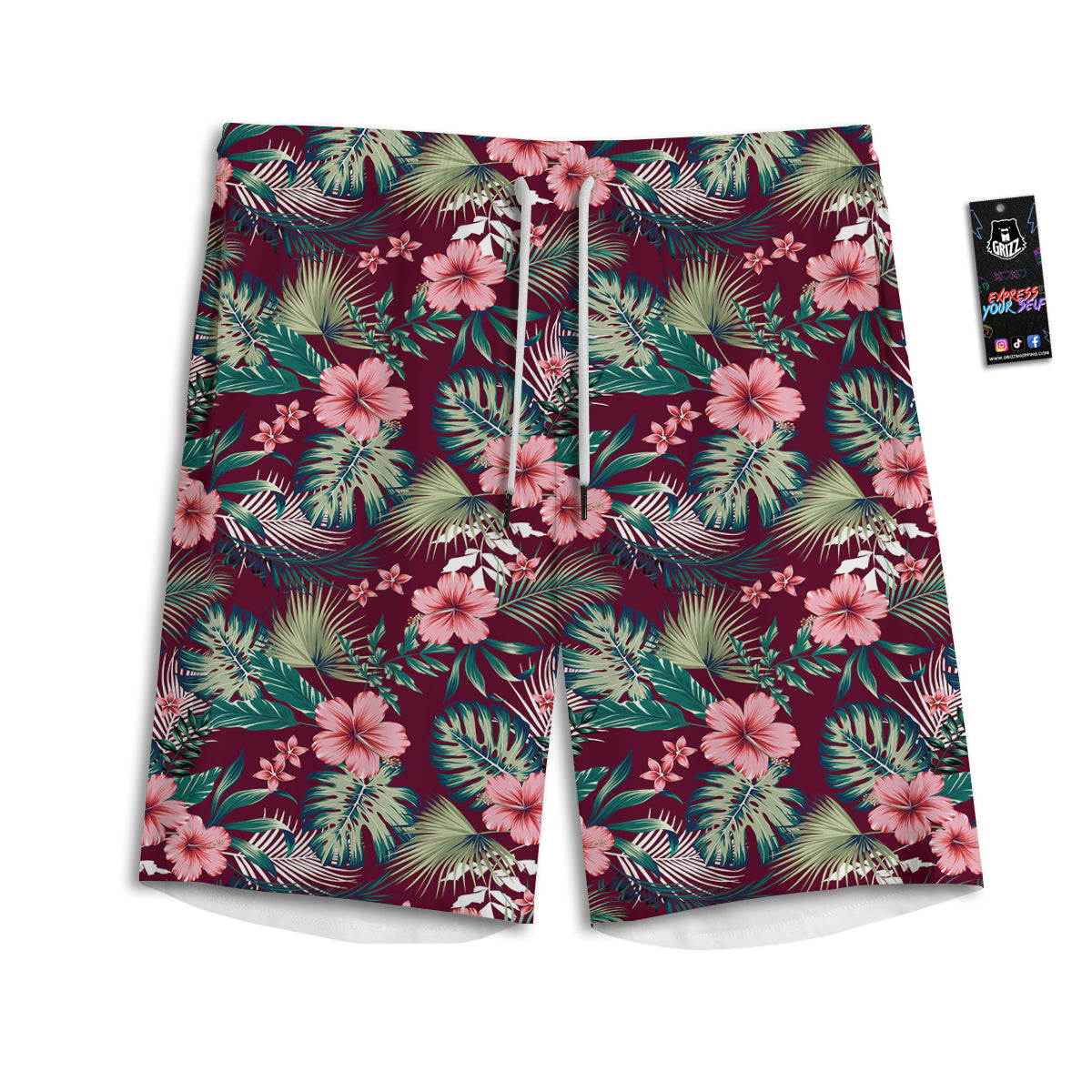 Summer Tropical Print Pattern Men's Athletic Shorts-grizzshop
