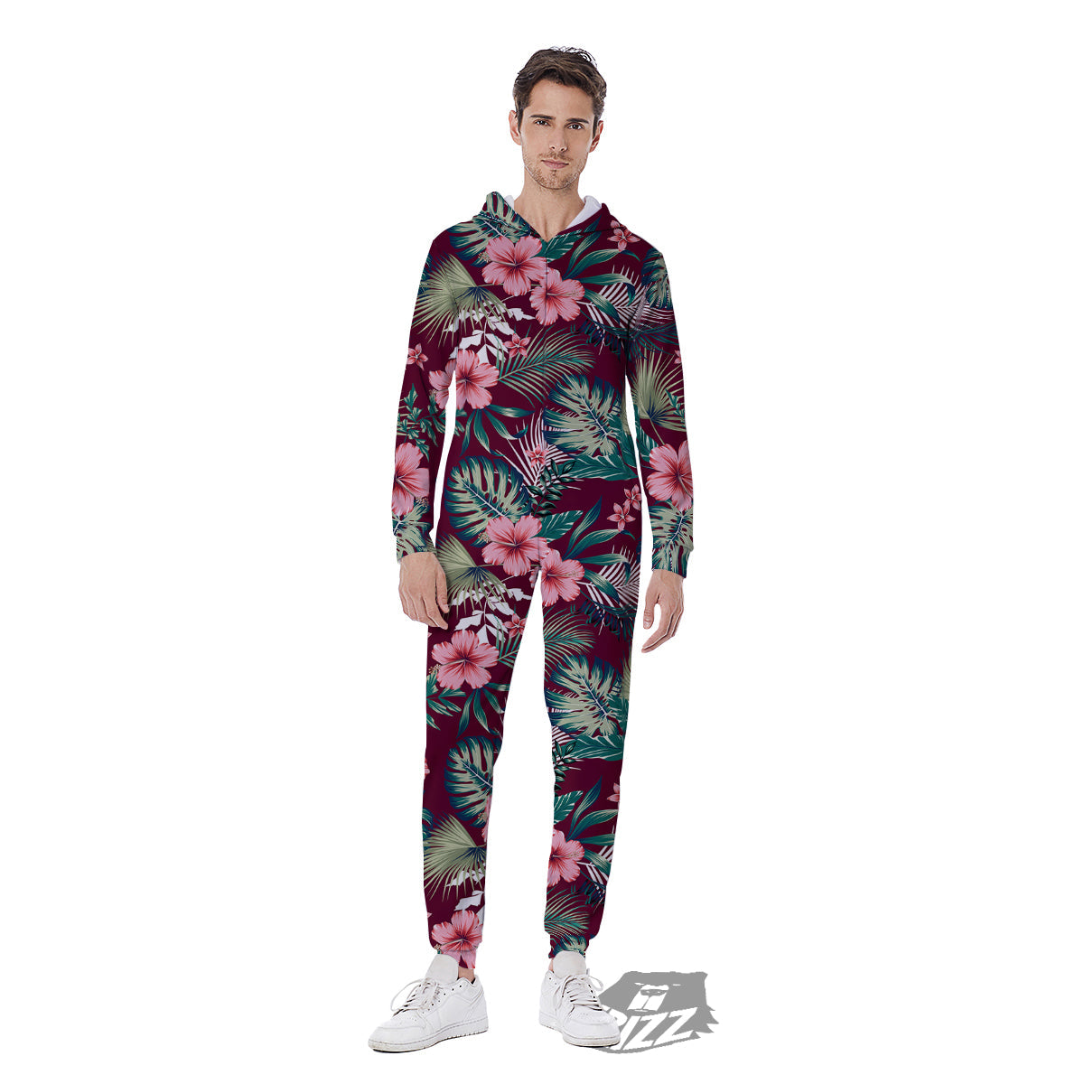 Summer Tropical Print Pattern Men's Jumpsuit-grizzshop