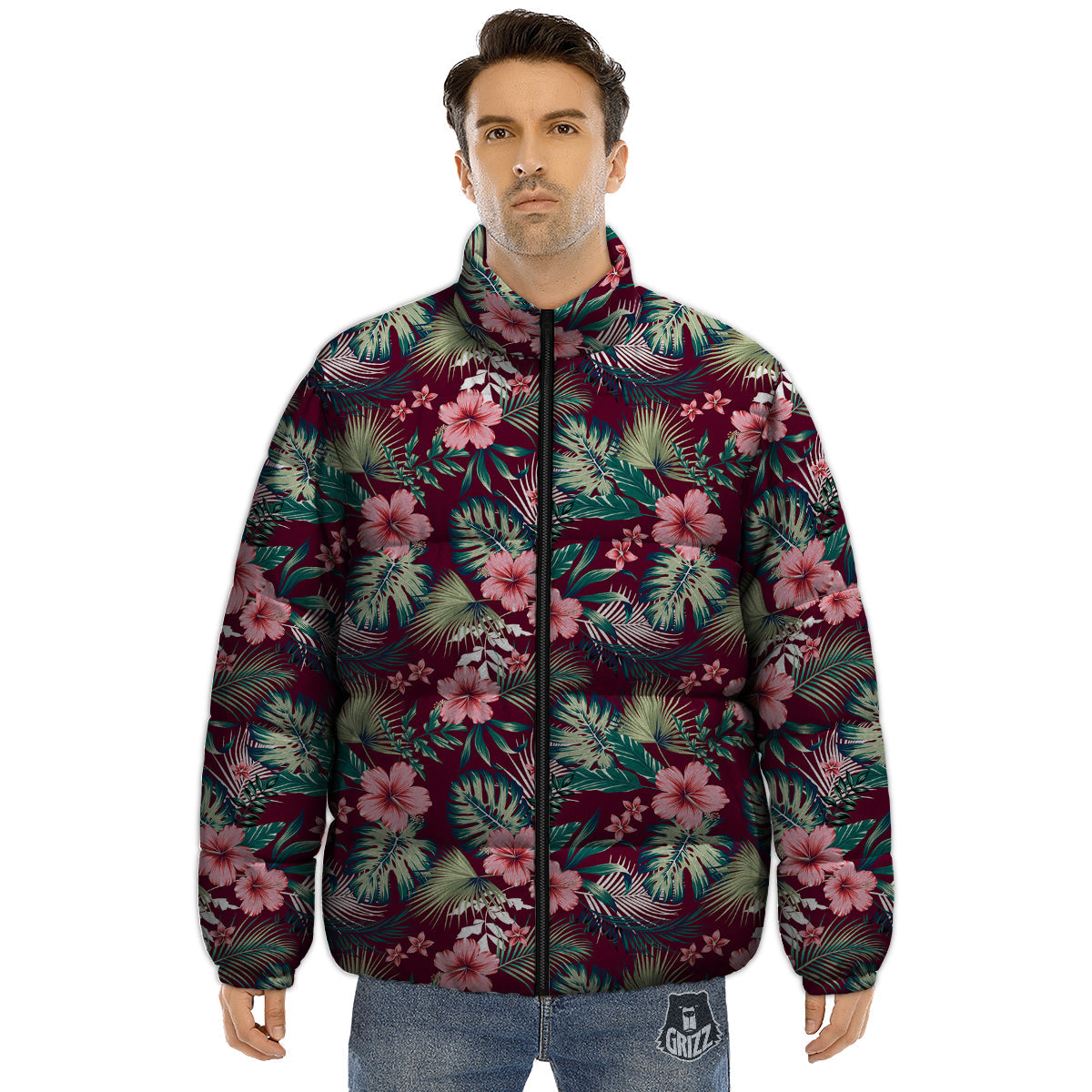 Summer Tropical Print Pattern Puffer Jacket-grizzshop