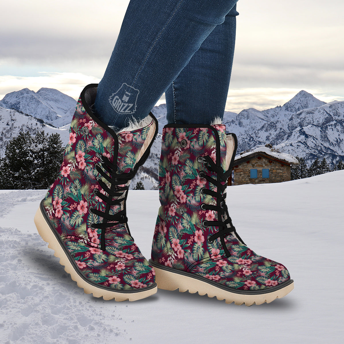 Summer Tropical Print Pattern Snow Boots-grizzshop