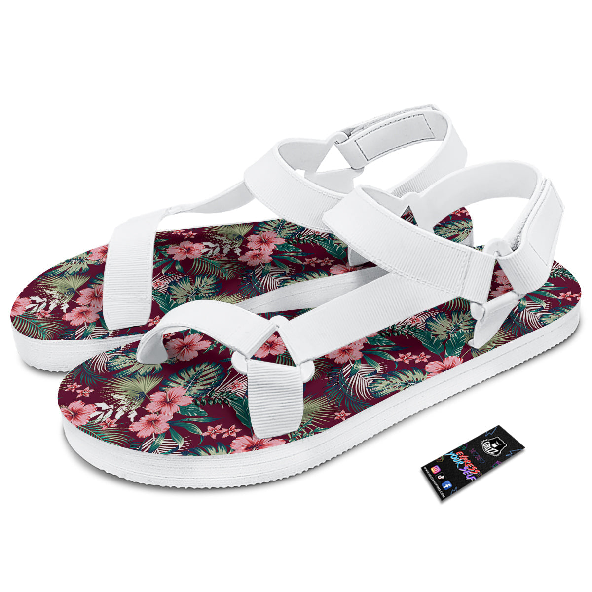 Summer Tropical Print Pattern White Open Toe Sandals-grizzshop