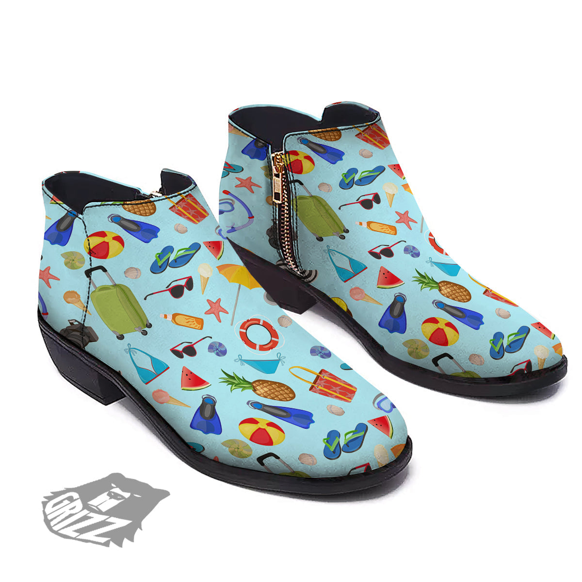 Summer Vacation Travel Print Pattern Ankle Boots-grizzshop