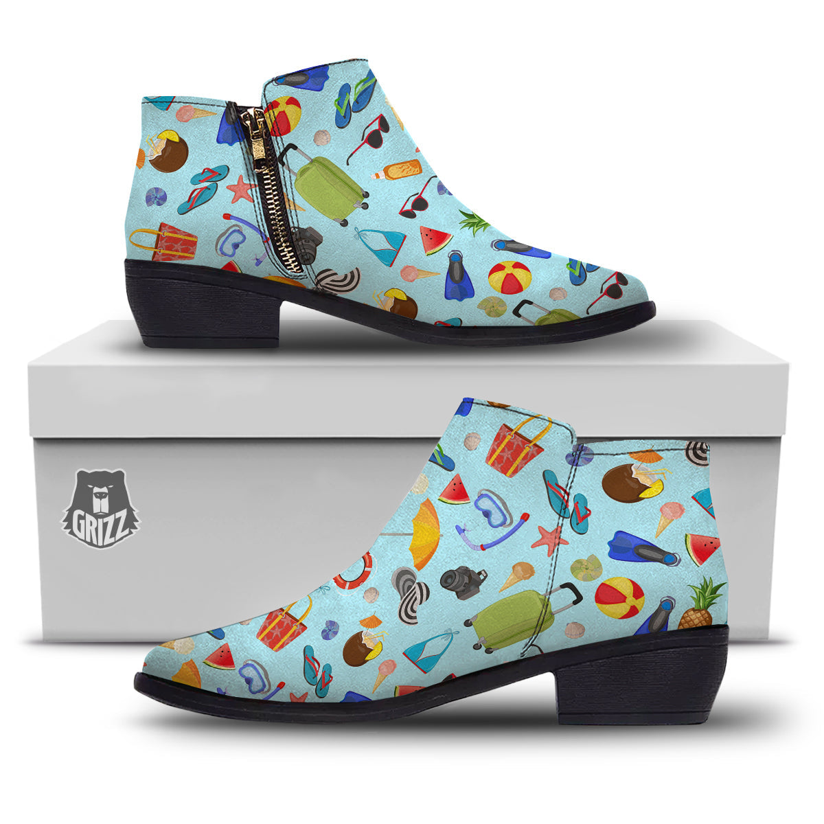 Summer Vacation Travel Print Pattern Ankle Boots-grizzshop