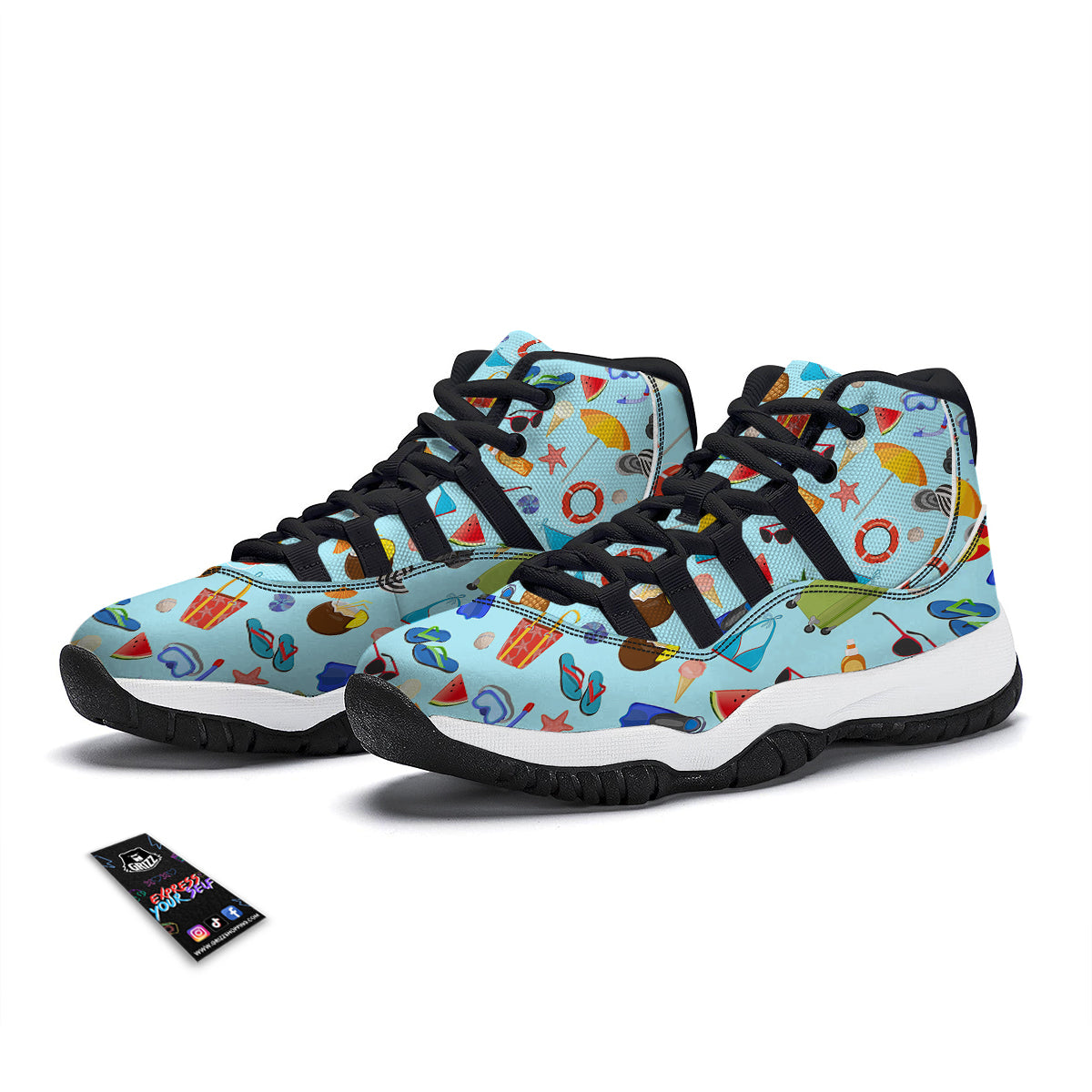 Summer Vacation Travel Print Pattern Black Bball Shoes-grizzshop