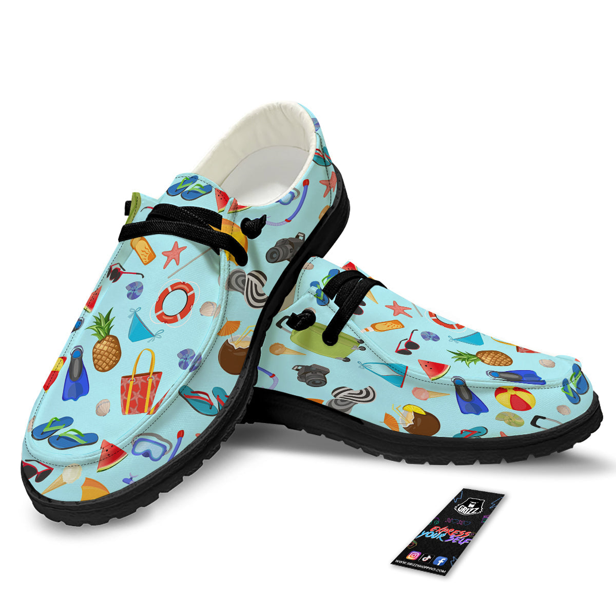 Summer Vacation Travel Print Pattern Black Loafers-grizzshop