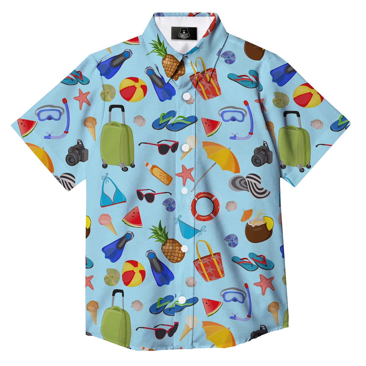 Summer Vacation Travel Print Pattern Button Up Shirt-grizzshop