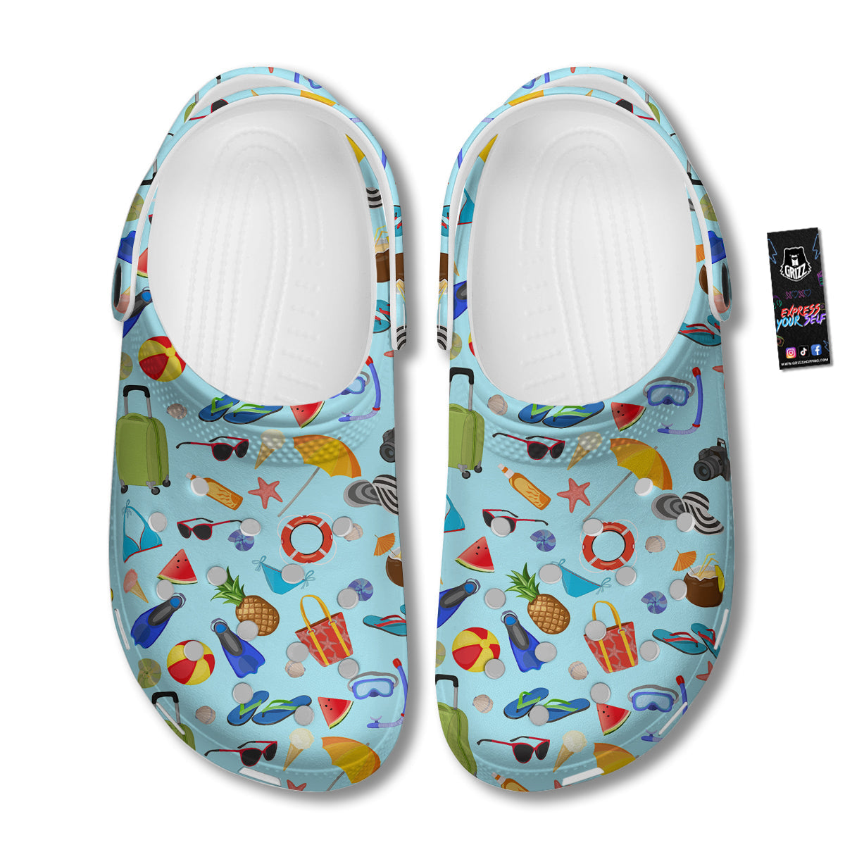 Summer Vacation Travel Print Pattern Clog-grizzshop