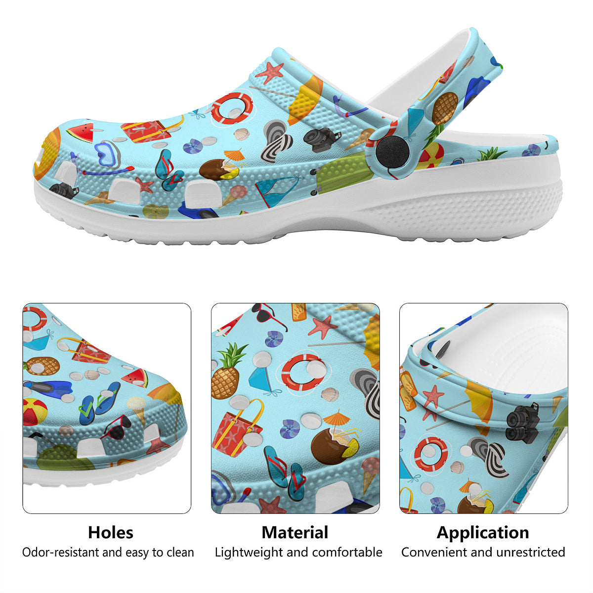 Summer Vacation Travel Print Pattern Clog-grizzshop