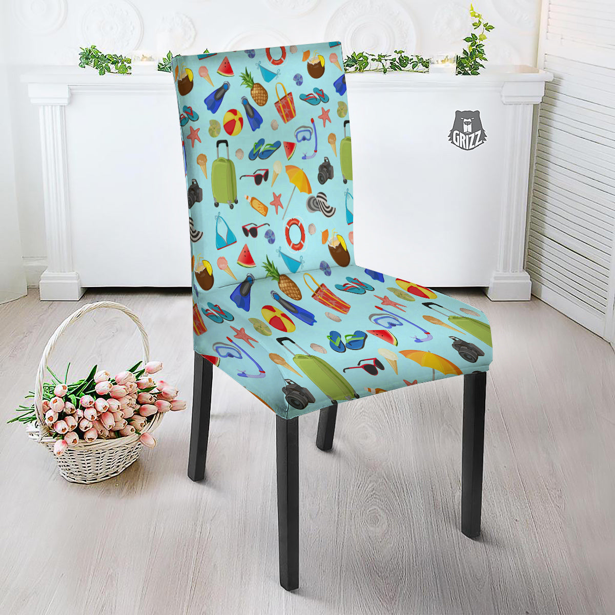 Summer Vacation Travel Print Pattern Dining Chair Slipcover-grizzshop