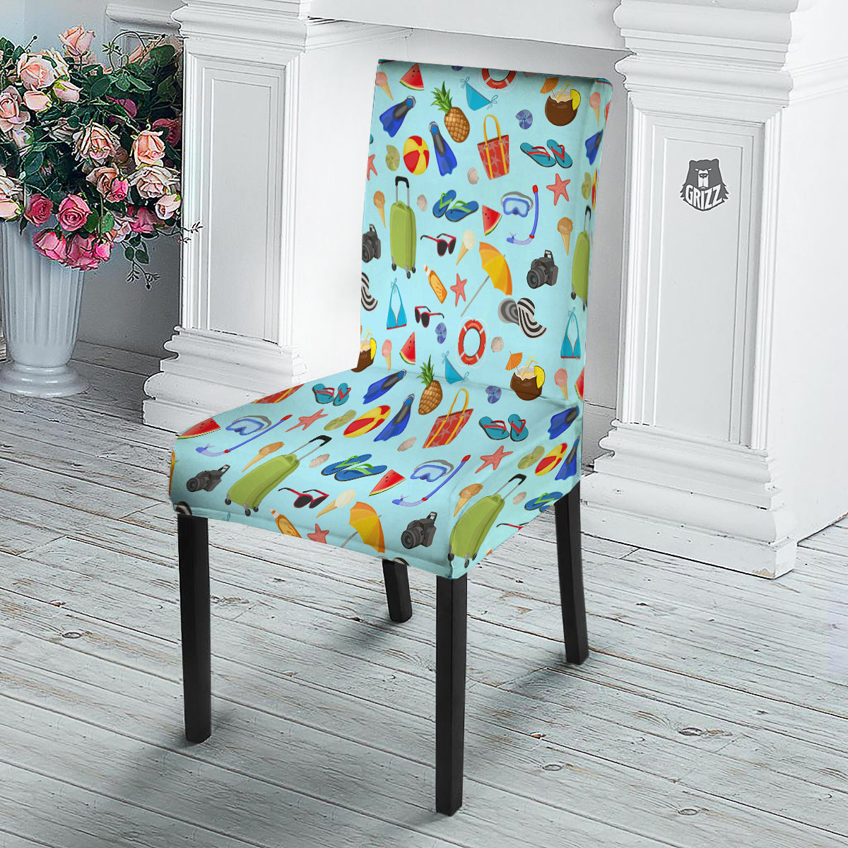 Summer Vacation Travel Print Pattern Dining Chair Slipcover-grizzshop