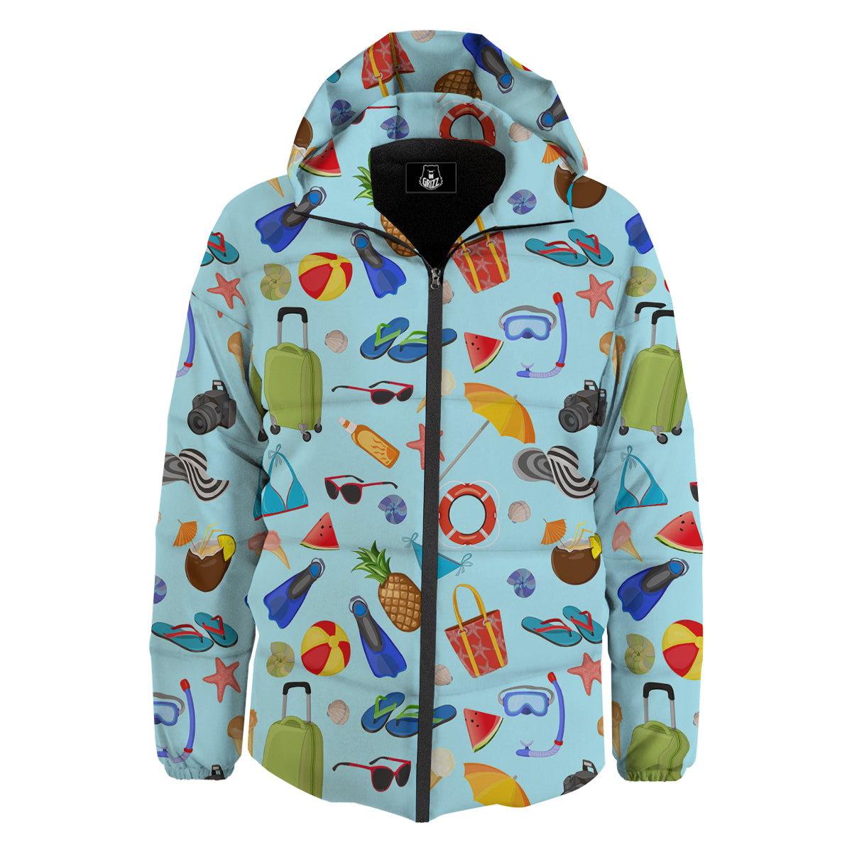 Summer Vacation Travel Print Pattern Down Jacket-grizzshop