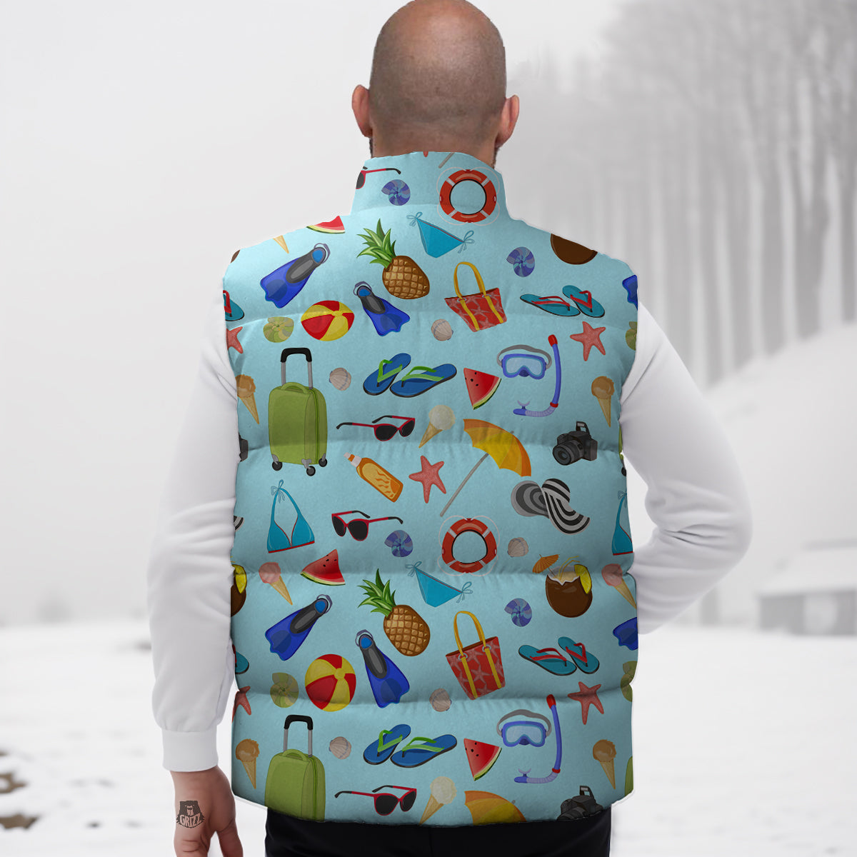 Summer Vacation Travel Print Pattern Down Vest