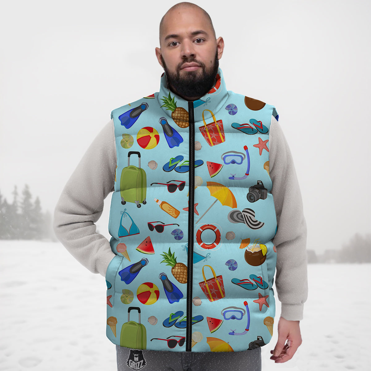 Summer Vacation Travel Print Pattern Down Vest