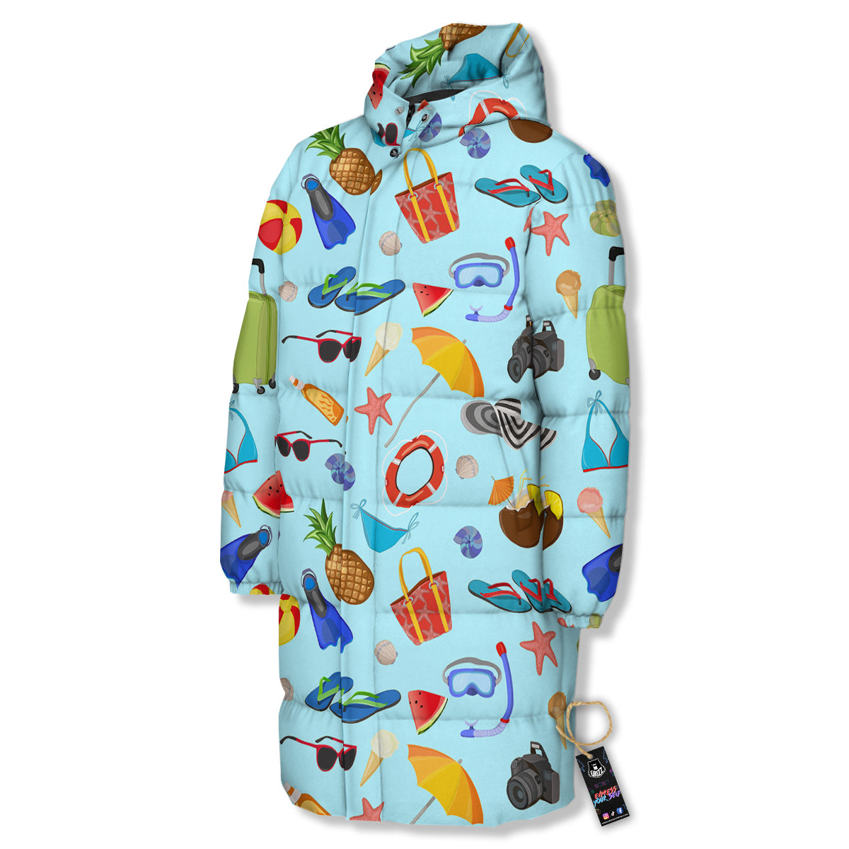 Summer Vacation Travel Print Pattern Long Down Jacket-grizzshop
