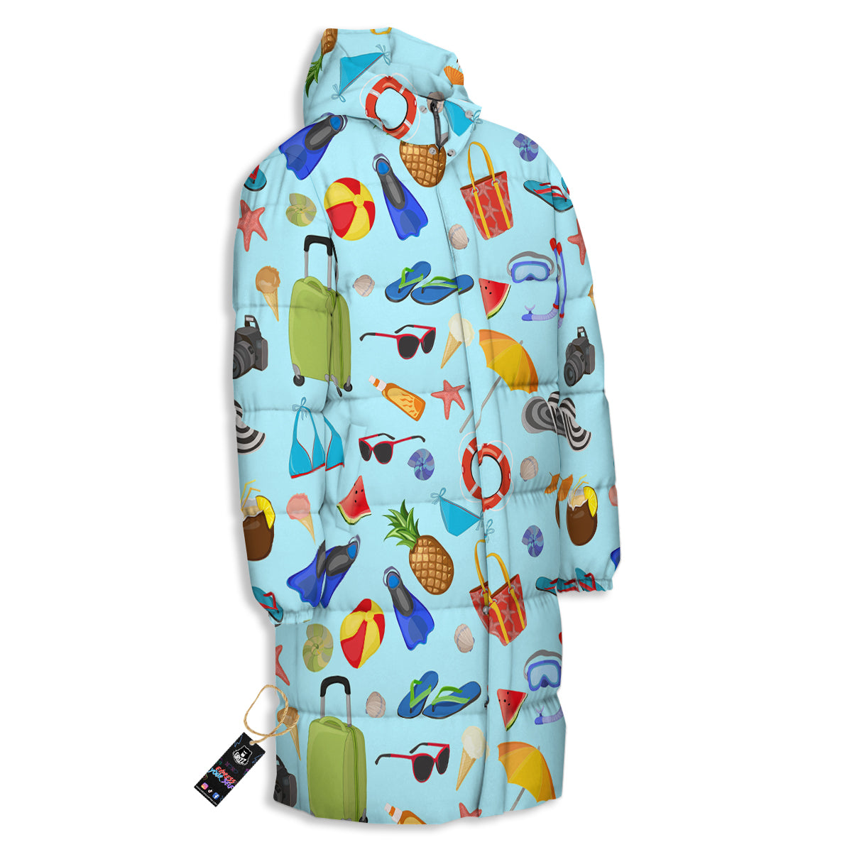 Summer Vacation Travel Print Pattern Long Down Jacket-grizzshop