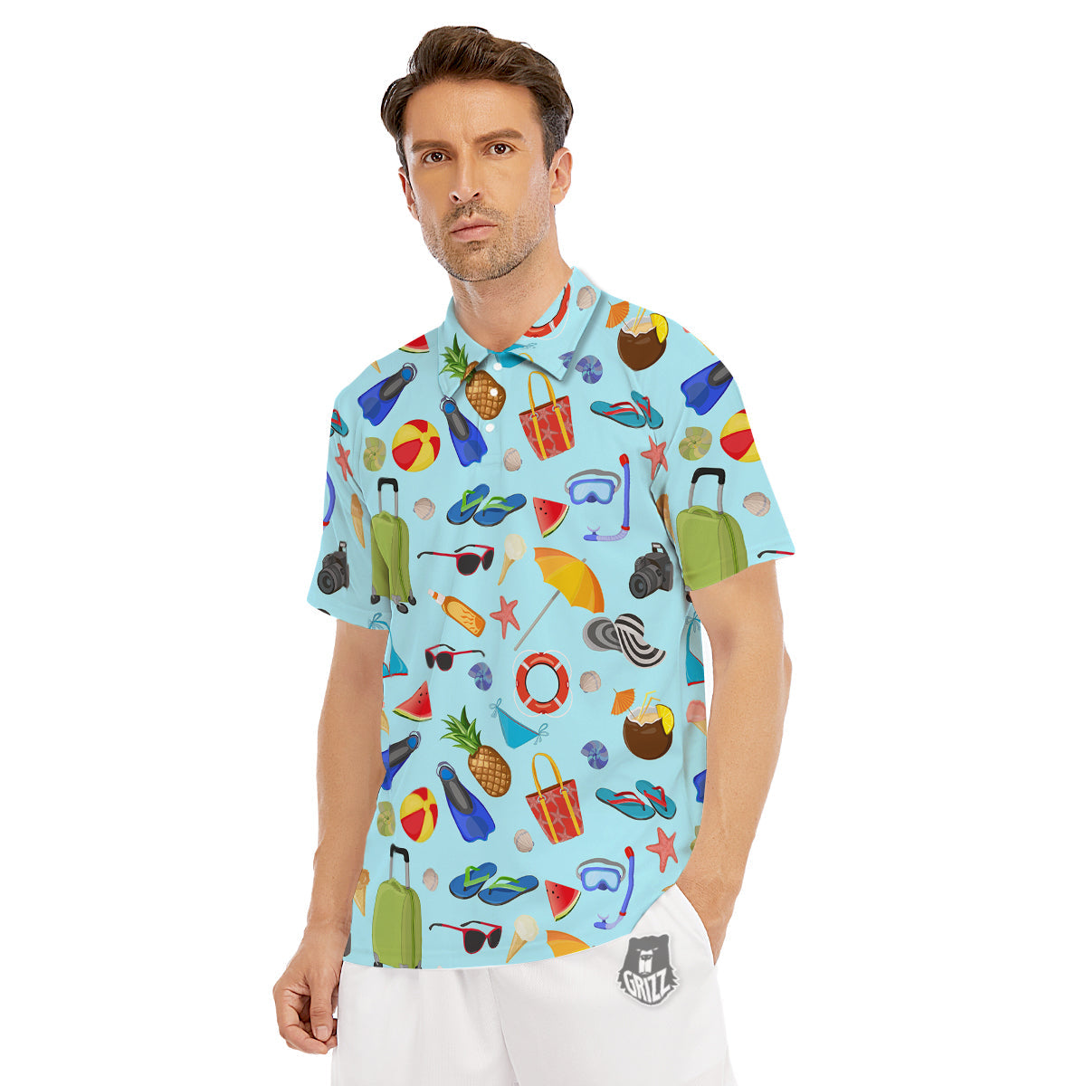 Summer Vacation Travel Print Pattern Men's Golf Shirts-grizzshop