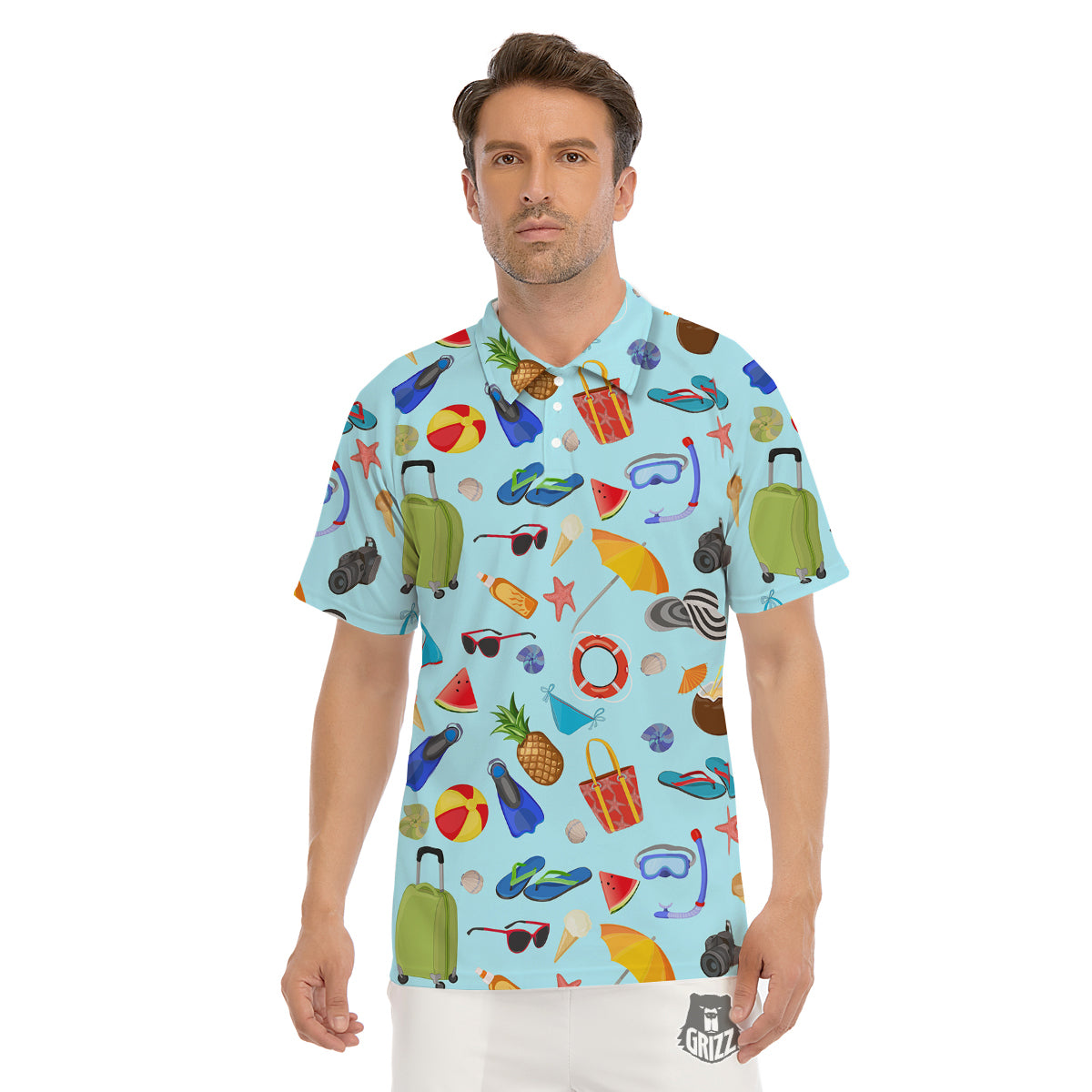 Summer Vacation Travel Print Pattern Men's Golf Shirts-grizzshop