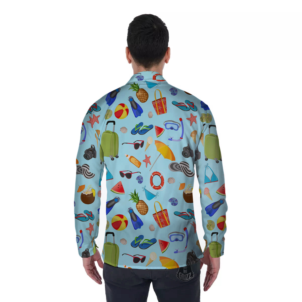 Summer Vacation Travel Print Pattern Men's Long Sleeve Shirts-grizzshop