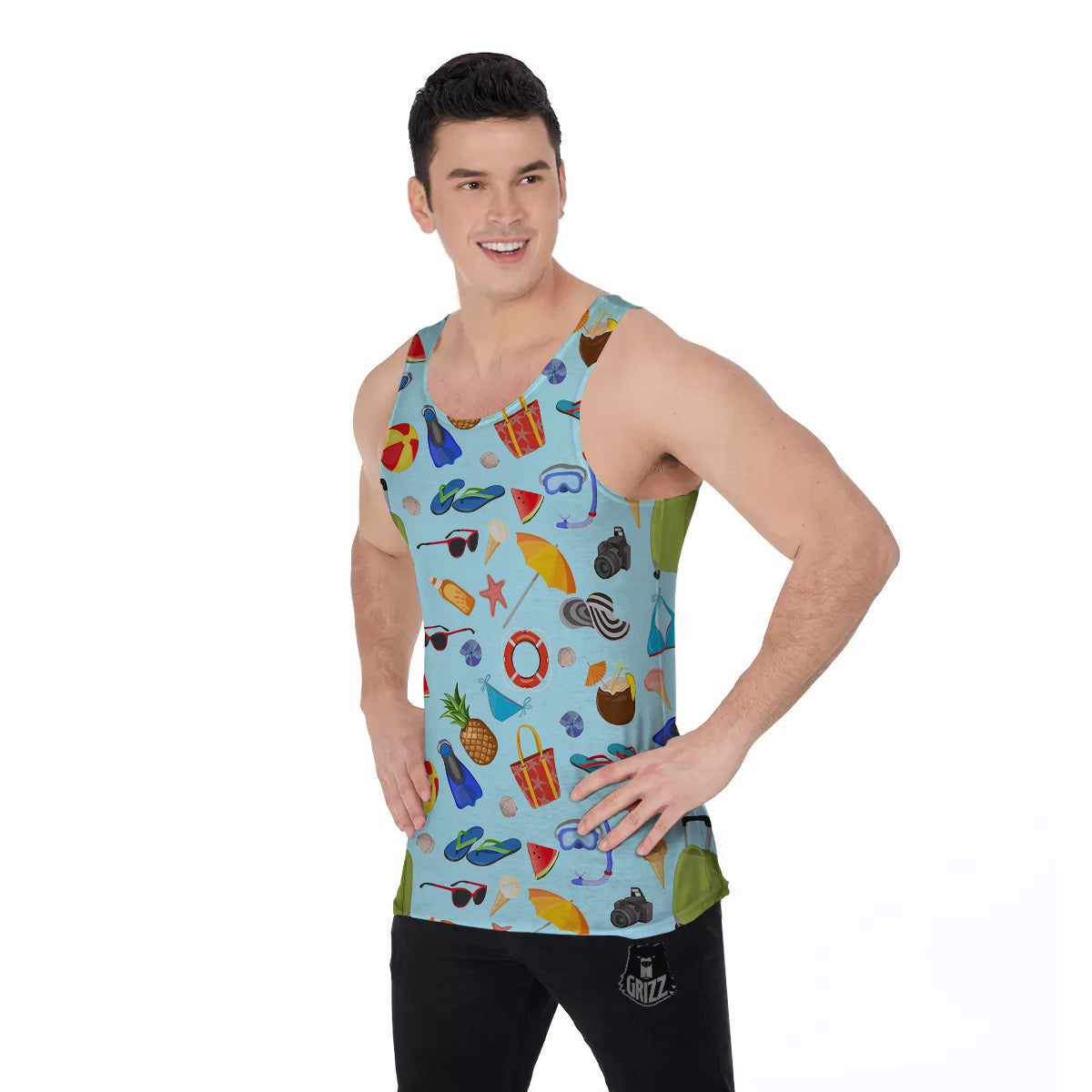 Summer Vacation Travel Print Pattern Men's Tank Top-grizzshop