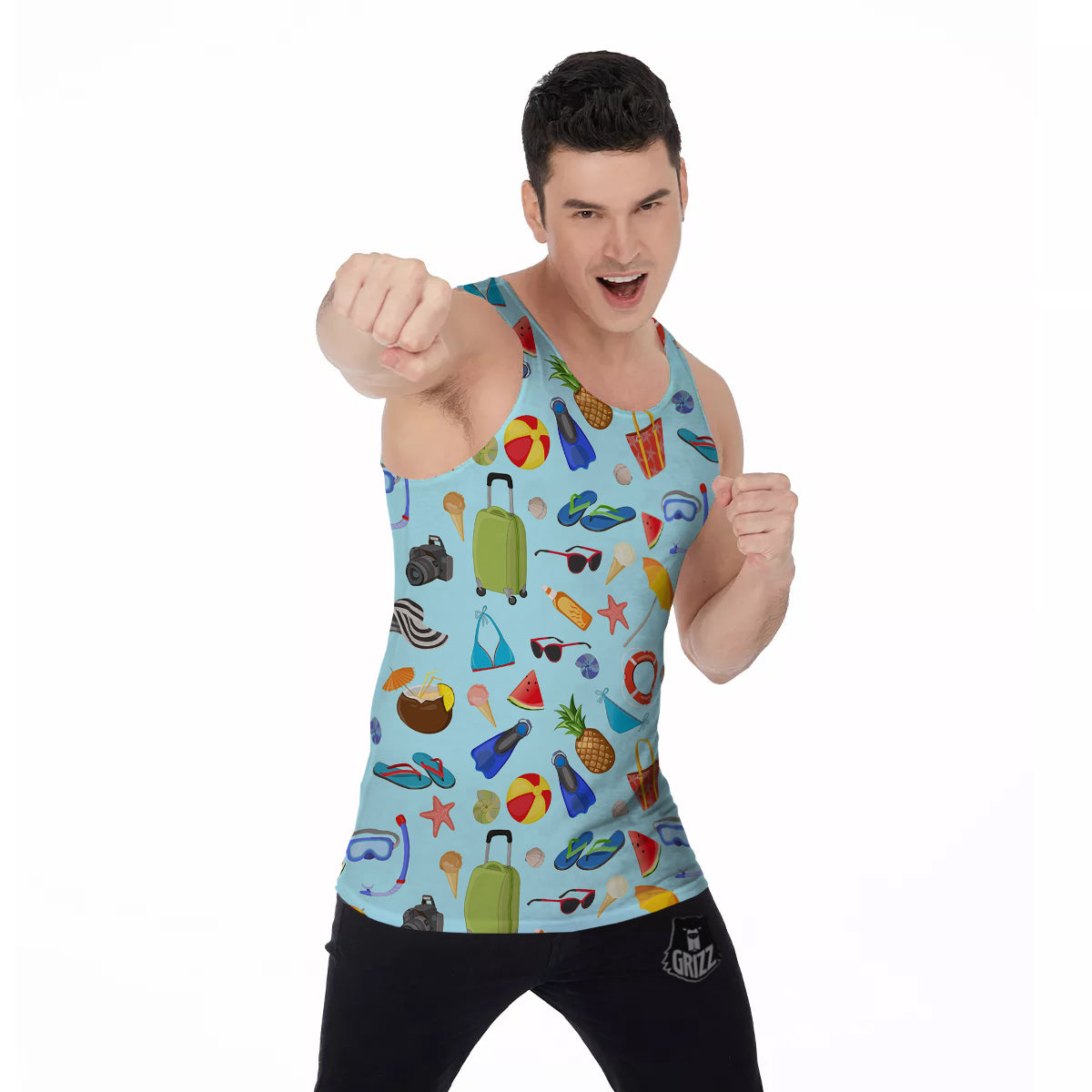 Summer Vacation Travel Print Pattern Men's Tank Top-grizzshop