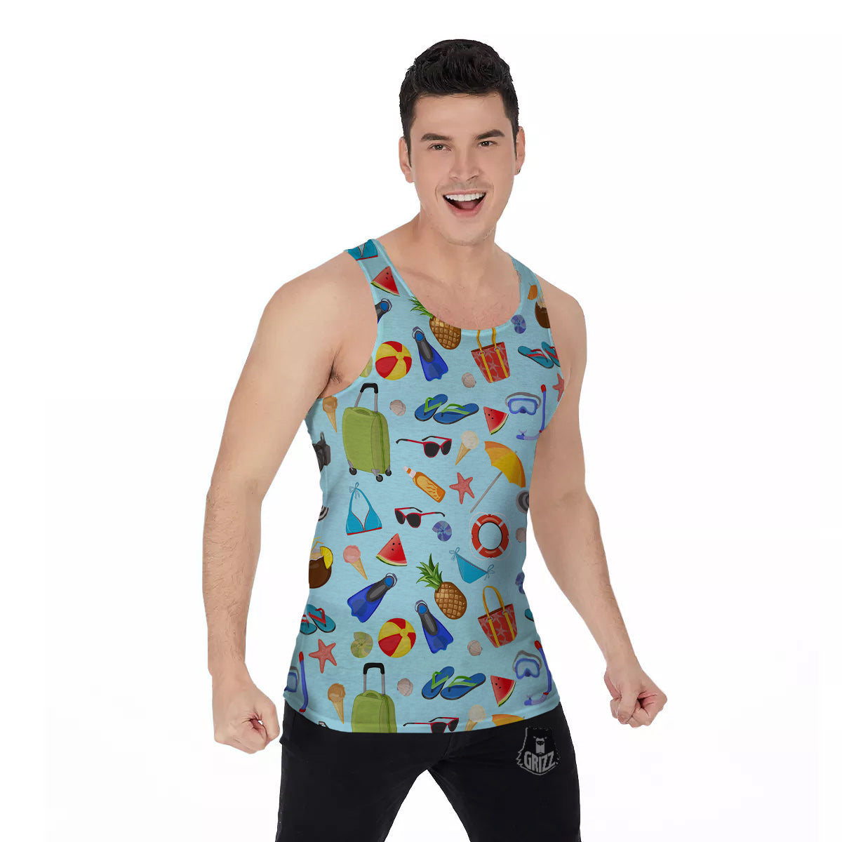 Summer Vacation Travel Print Pattern Men's Tank Top-grizzshop